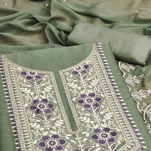 Green Floral Sequins Embroidered Georgette Dress Material