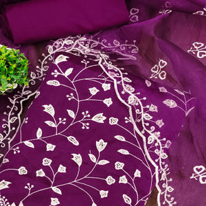 Wine Floral Sequins Embroidered Organza Dress Material