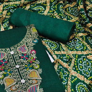 Green Floral Woven Chanderi Jacquard Dress Material