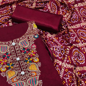 Maroon Floral Woven Chanderi Jacquard Dress Material