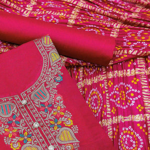 Rani Pink Floral Woven Chanderi Jacquard Dress Material