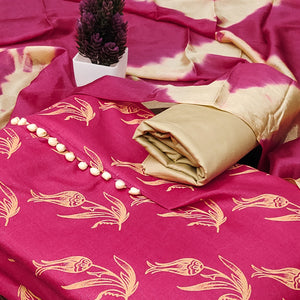 Rani Pink Floral Printed Slub Cotton Dress Material