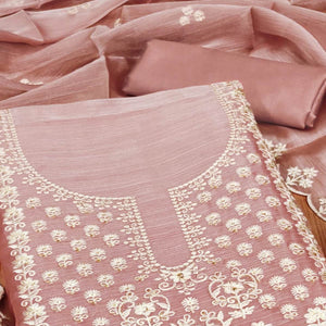 Dusty Rose Pink Floral Embroidered Burberry Zoya Silk Dress Material