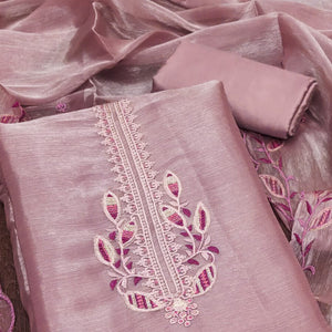 Onion Pink Floral Sequins Embroidered Burberry Zoya Silk Dress Material