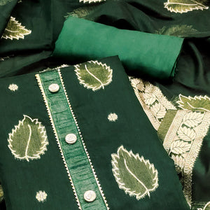 Green Floral Woven Shimmer Jacquard Dress Material
