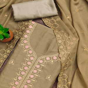 Chikoo Floral Embroidered Georgette Dress Material