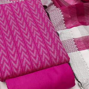 Redefine Elegance With This Pink Chevron Woven Pattern Cotton Blend Dress Material