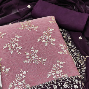 Light Mauve Floral Sequins Embroidered Zomoto Art Silk Dress Material