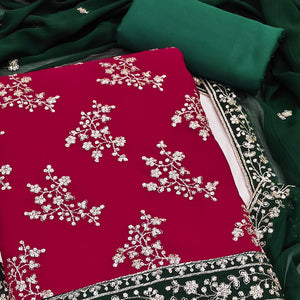 The Perfect Blend Of Grace Red Floral Sequins Embroidered Zomoto Art Silk Dress Material