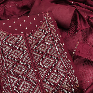 Maroon Shimmer Dress Material Featuring Zari Weaving & Beads Work