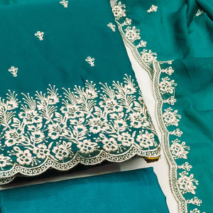 Teal Georgette Dress Material With Delicate Floral Zari Embroidery