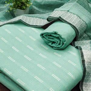 Refreshing Turquoise Woven Texture Dress Material In Poly Cotton Blend