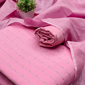 Fresh Pink Woven Poly Cotton Blend Dress Material