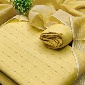 Elegant Yellow Woven Poly Cotton Blend Dress Material