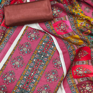 Dusty Pink Pakistani Dress Material Featuring Soft Chinon Fabric and Timeless Floral Prints