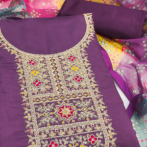 Purple Roman Chanderi Silk Dress Material With Elegant Sequins & Cording Embroidery Work