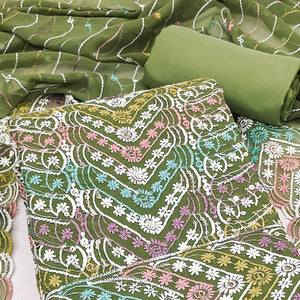 Green Dress Material In Rich Jacquard With Intricate Heavy Embroidery