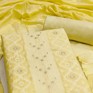 Banarasi Inspired Lemon Yellow Jacquard Fabric for Elegant Ensembles