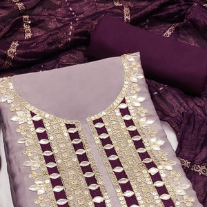 Lavender Georgette Suit Material with Beautiful Thread Work Embroidery