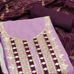 Purple Georgette Suit Material with Beautiful Thread Work Embroidery