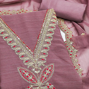 Onion Pink Ensemble In Zomato Art Silk Adorned With Cording Floral Embroidery & Sparkling Sequins