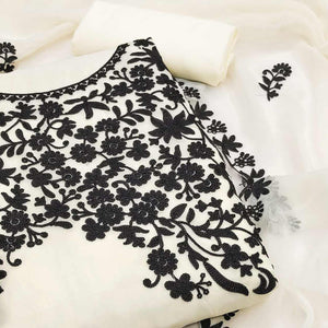 Offwhite Georgette Dress Material Adorned With Delicate Floral Thread Embroidery