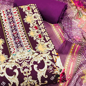 Purple Dress Material in Rayon with Delicate Floral Patterns