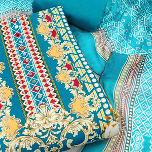 Teal Dress Material in Rayon with Delicate Floral Patterns