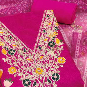 Pink Chanderi Silk Dress Material With Alluring Floral Digital Print & Delicate Cording Embroidery
