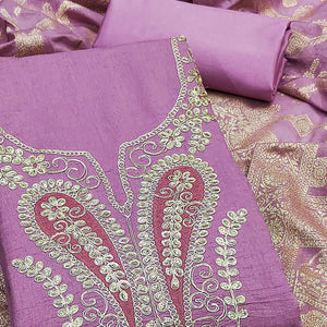 Onion Pink Vichitra Silk Dress Material Enhanced With Elegant Floral Sequins Cording Embroidery