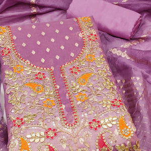 Lavender Woven Shimmer Dress Material Featuring Sequins Embroidery & Gota Patti Accents