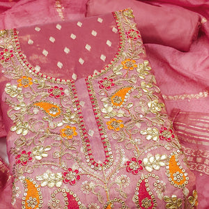 Pink Woven Shimmer Dress Material Featuring Sequins Embroidery & Gota Patti Accents