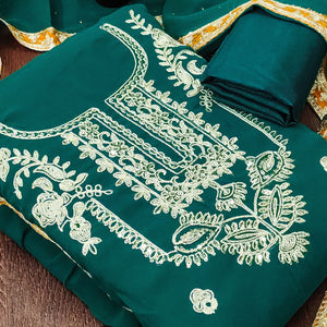 Rama Green Georgette Dress Material Featuring Floral Thread Embroidery With Sequins Accents