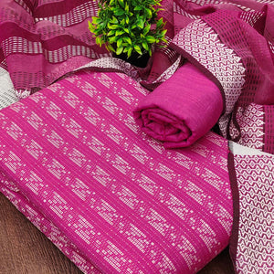 Pink Poly Cotton Blend Dress Material With Striped Pattern Weaving Work
