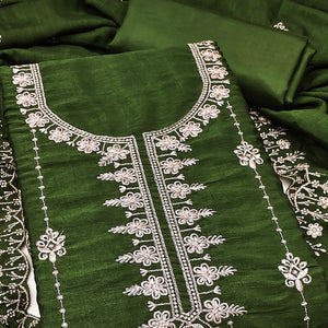 Green Floral Elegance Zari Embroidered Vichitra Silk Dress Material