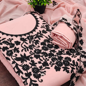 Designer Peach Floral Embroidered Georgette Material for Stylish Dresses and Outfits