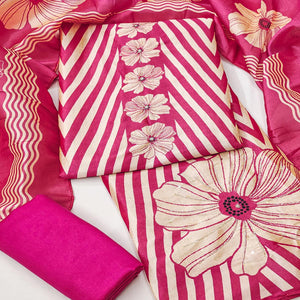 Pink Floral Digital Printed Assam Art Silk Dress Material Adorned With Beads & Sequins Work