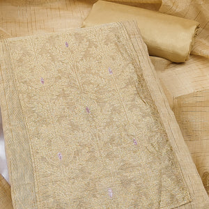 Premium Chikoo Floral Weaving Crafted Cotton Silk Jacquard Dress Material