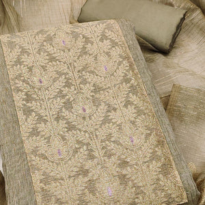 Premium Grey Floral Weaving Crafted Cotton Silk Jacquard Dress Material