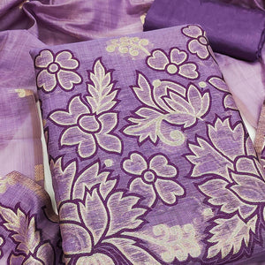Graceful Lavender Jamdani Art Silk Dress Material Adorned With Intricate Floral Weaving Work
