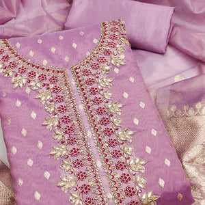 Radiant Lavender Jacquard Butti Shimmer Silk Dress Material With Elegant Cording Sequins Embroidery