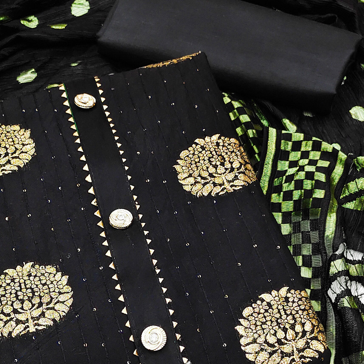 Black Woven Jacquard Dress Material