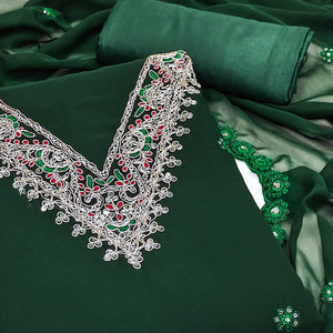 Green Sequins Embroidered Georgette Dress Material