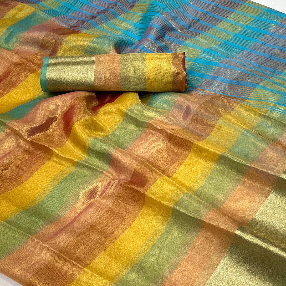 Blue Zari Weaving Tissue Saree