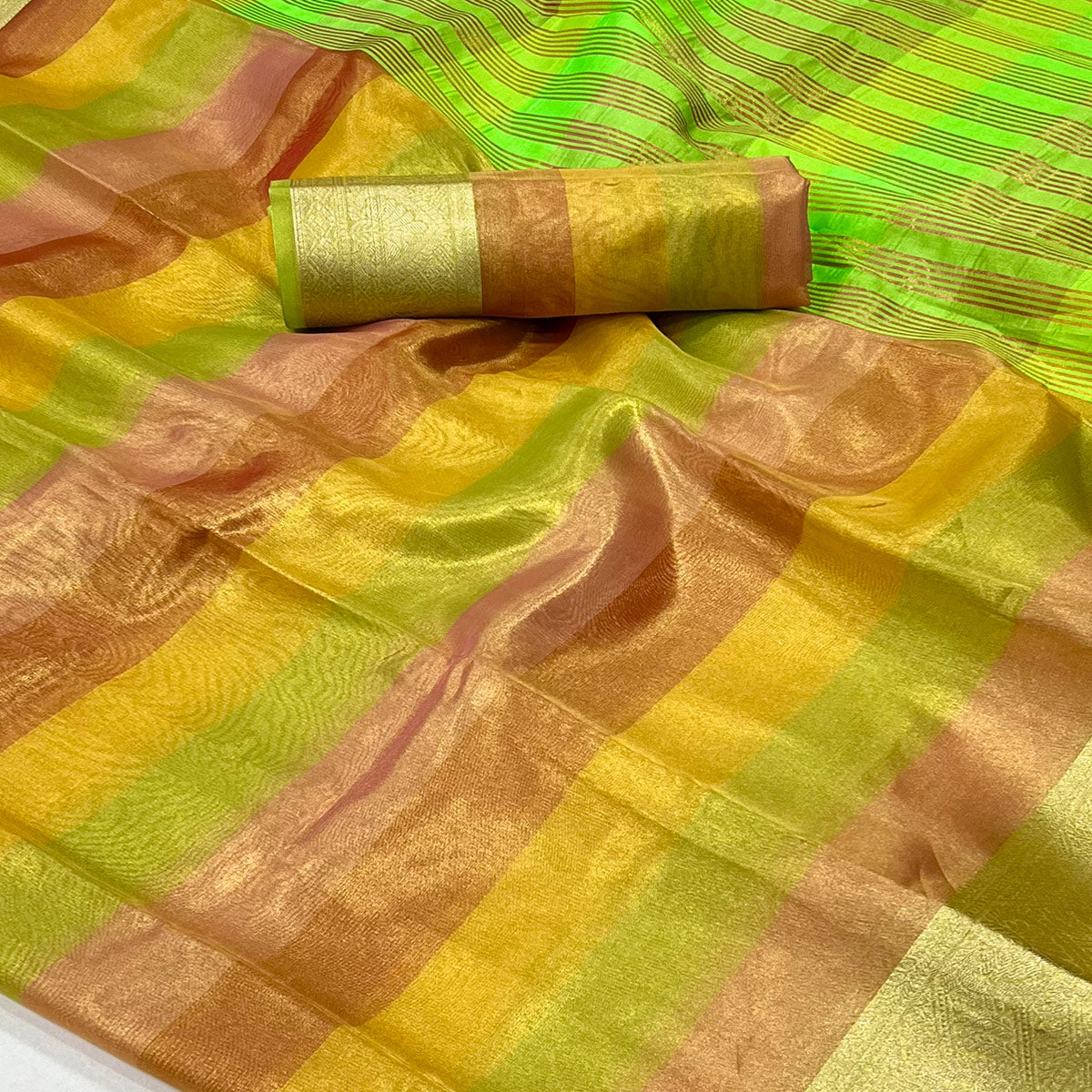 Green Zari Weaving Tissue Saree