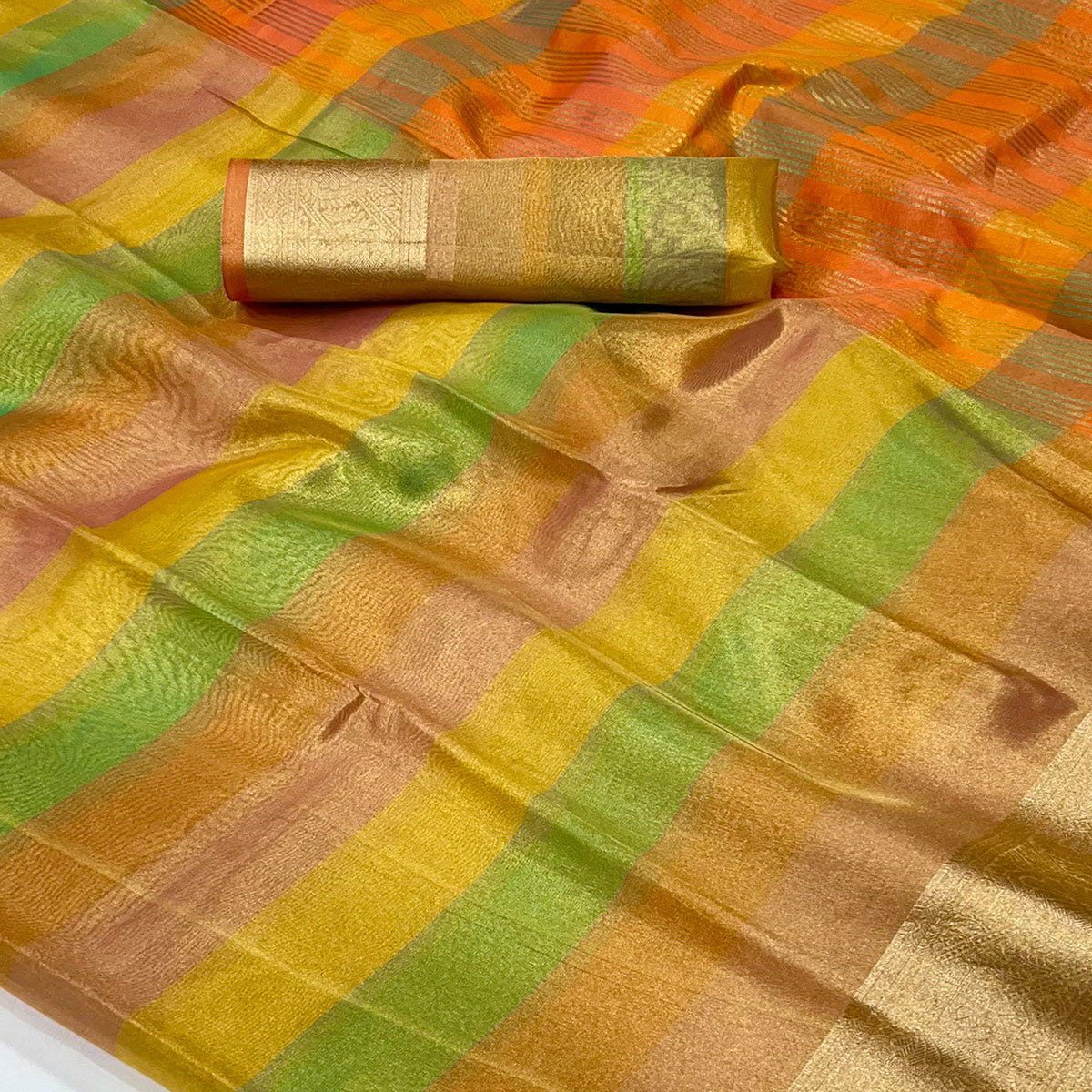 Orange Zari Weaving Tissue Saree