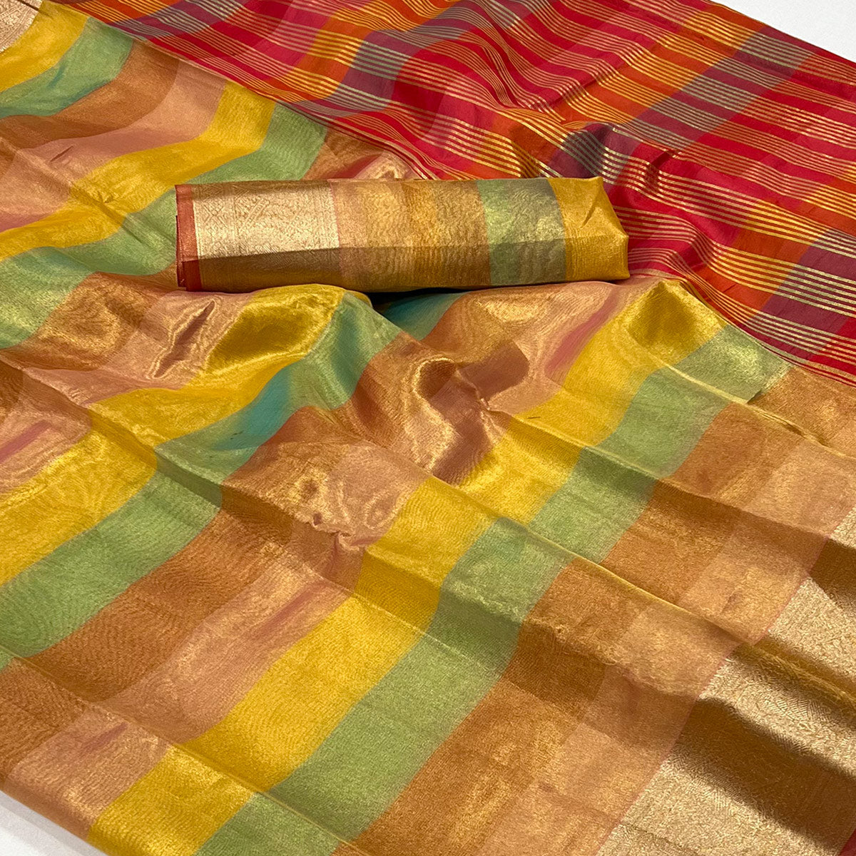 Red Zari Weaving Tissue Saree