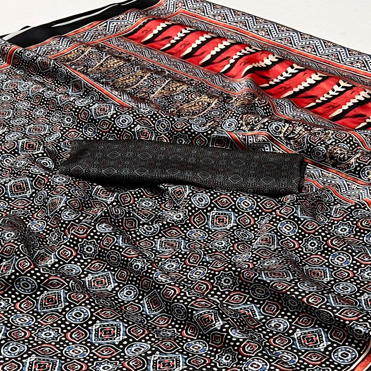 Black Digital Printed Crepe Saree