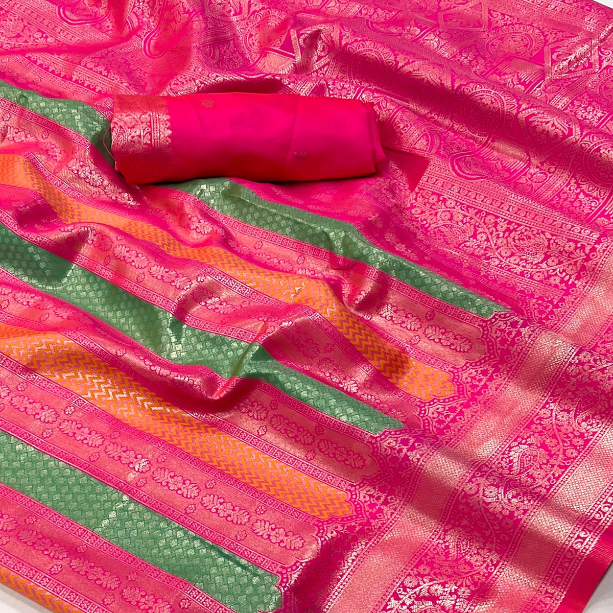 Hot Pink Zari Weaving Kanjivaram Silk Saree