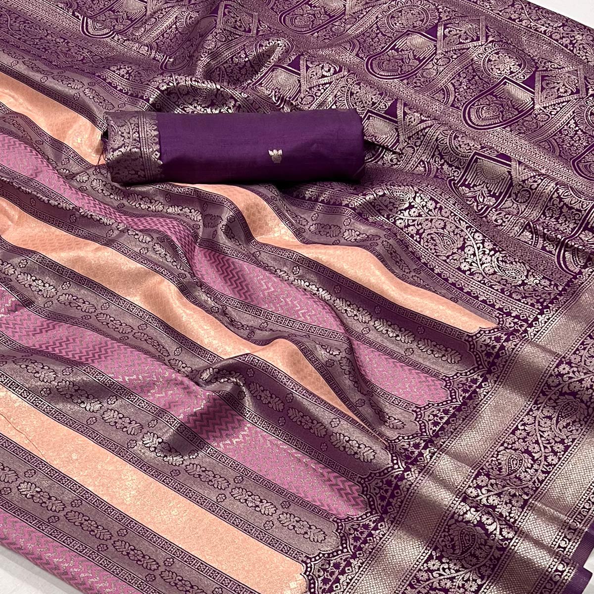 Plum Purple Zari Weaving Kanjivaram Silk Saree